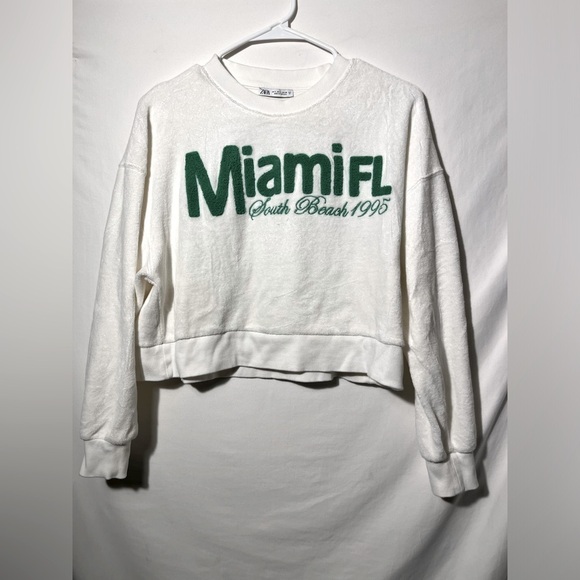 Zara Women’s Miami South Beach 1995 Retro Crop Terry Cool Cruise Sweatshirt - Picture 1 of 6
